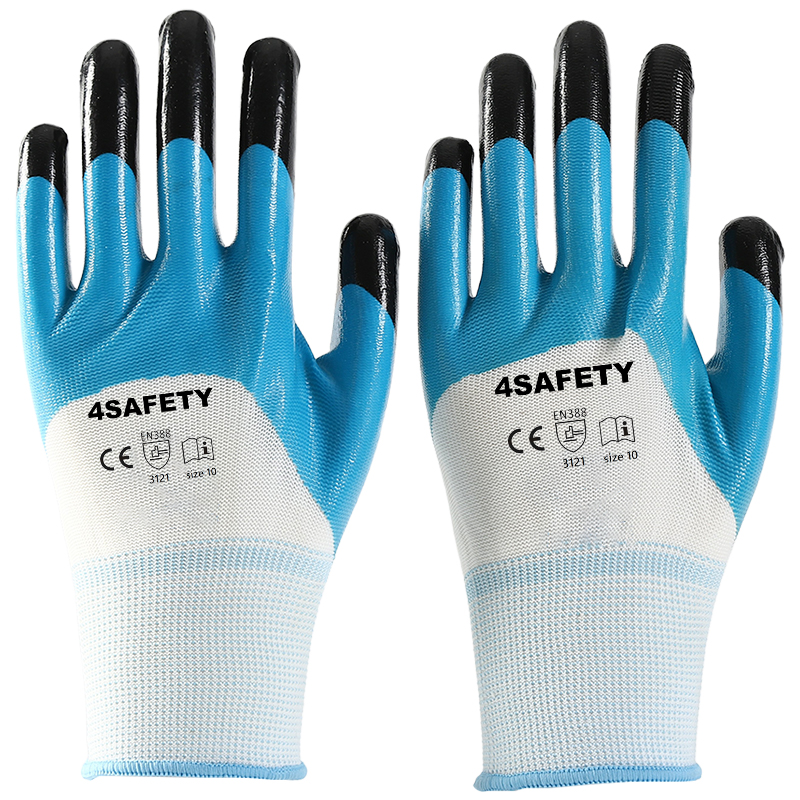                 White polyester with orange nitrile Half Coated  Gloves            