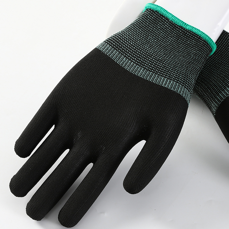 13 Gauge Polyester Knitted Black Work Gloves Anti Slip Flexible Industrial Safety Working Gloves