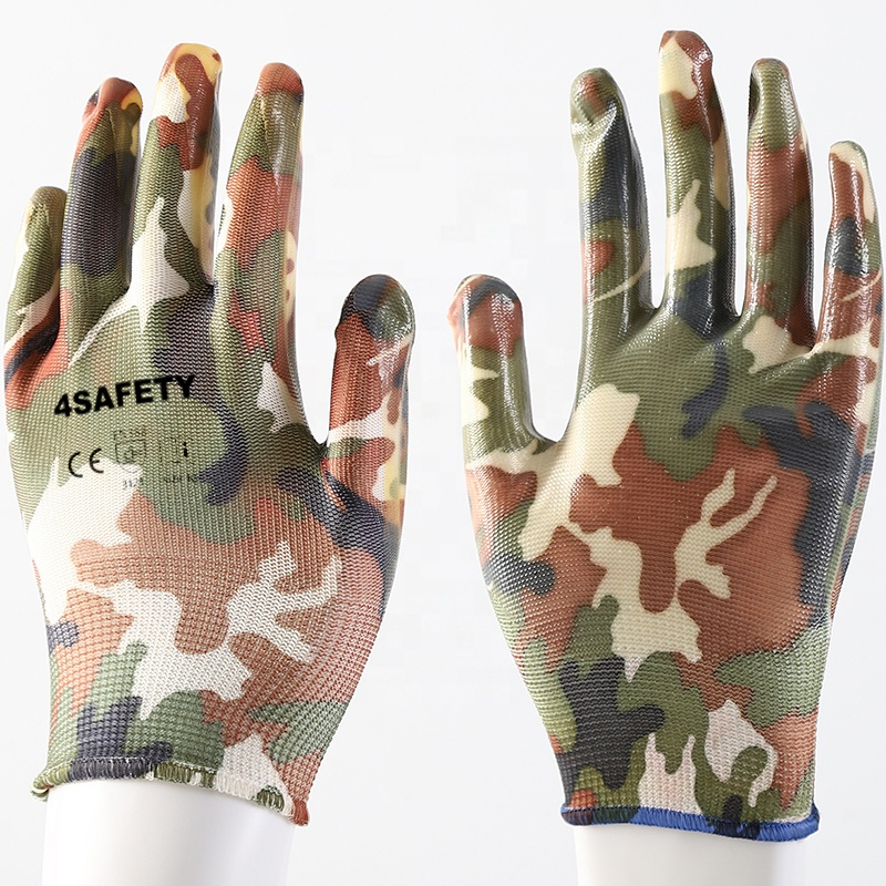 Camouflage 13 Gauge Polyester Seamless Knit Nitrile Coated Work Glove