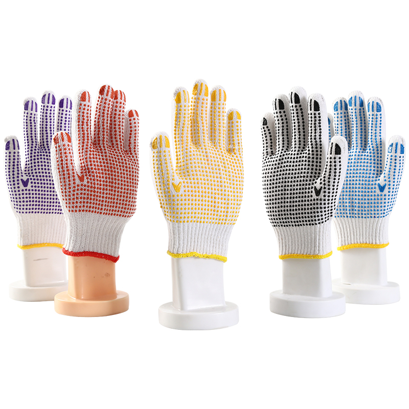 Wholesale White Cotton Double Side Pvc Dots Grip Well Anti-Slip String Knitted Gloves