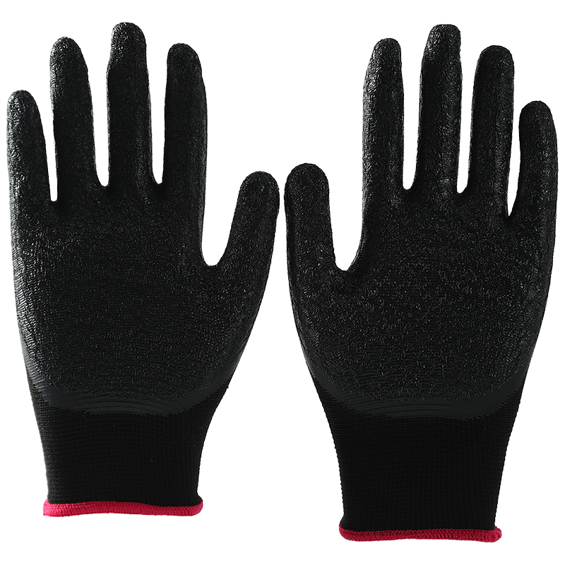 OEM Pure Black Latex Coated Polyester Gloves for Sale