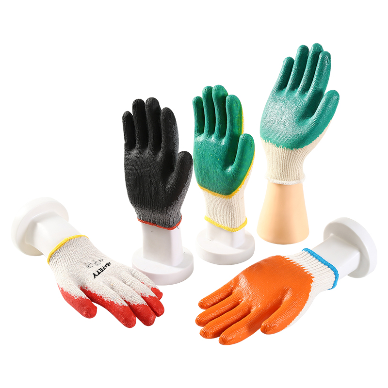Factory 10 7 Gauge Cotton Latex Palm Coated Safety Work Gloves For Garden Construction