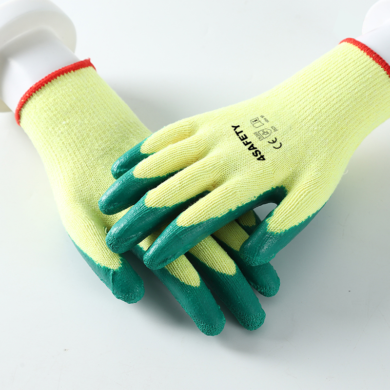 10 Gauge Cotton Liner Coated Wrinkle Latex Grip Safety Construction Working Hand Gloves