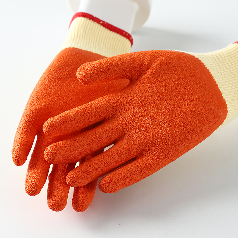 Best Selling Yellow Orange cotton Crinkle latex coated gloves