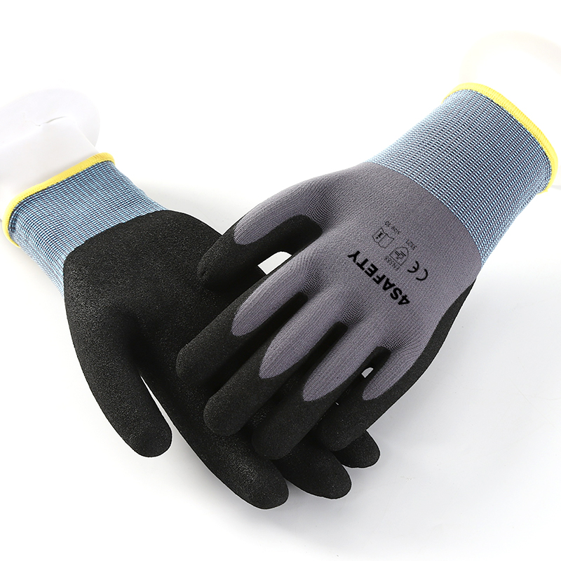 China Manufacturer Nylon Spandex Palm Nitrile Sandy Coated Protection Glove