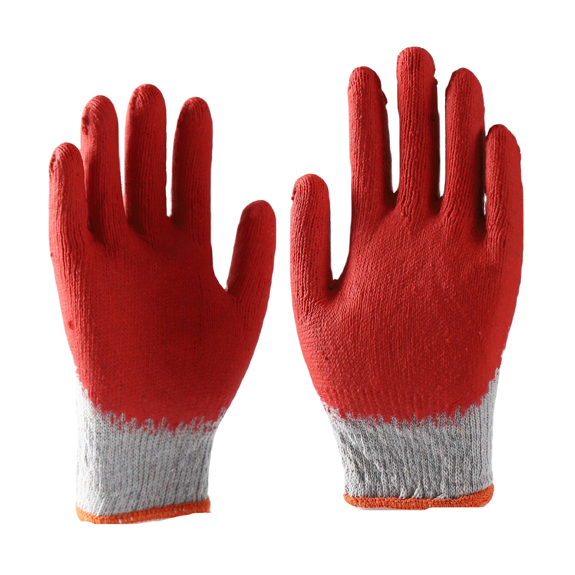                 White cotton with red latex smooth coating gloves            