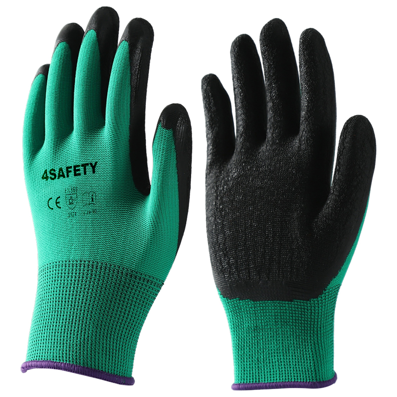 OEM 13G Green Working Polyester Latex Coated Gloves In Stock