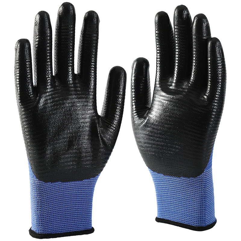 Tops Sell Industrial Multipurpose Oil Slip Resistant Safety Nylon Palm Nitrile Coated Nitrile Work Dipped Gloves