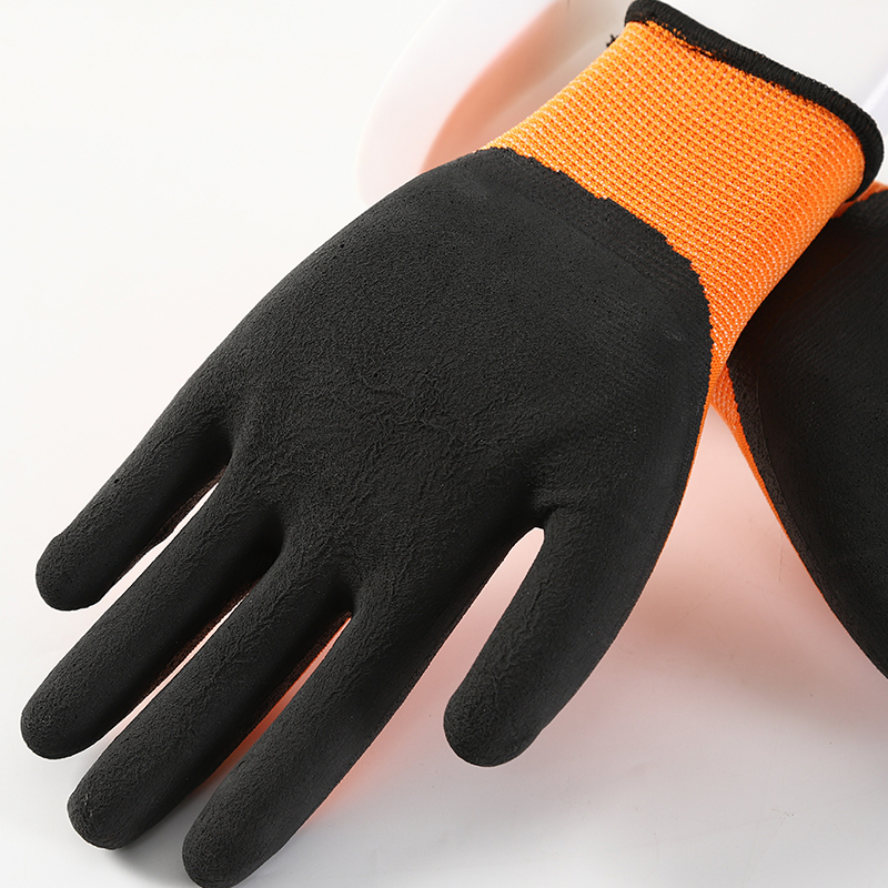 Orange And Black Foam Latex Coated Gloves