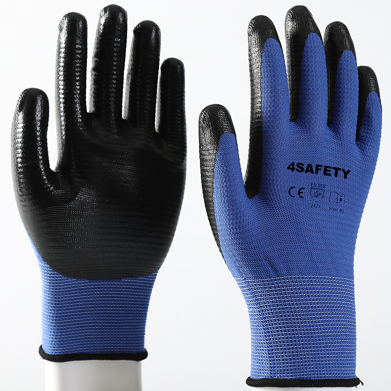 Cheap Zebra Blue And Black Nitrile Coated Work Gloves For Sale