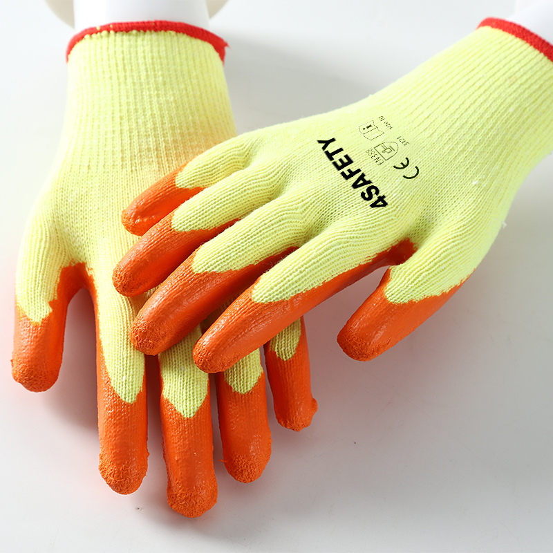 Promotional Great Grip Anti Slip Comfortable Cotton Liner Crinkle Latex Coated Gloves For Construction