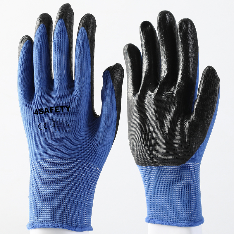 Construction Anti Slip Nitrile Coated Work Industrial Safety Oil Proof Waterproof Gloves For Protection