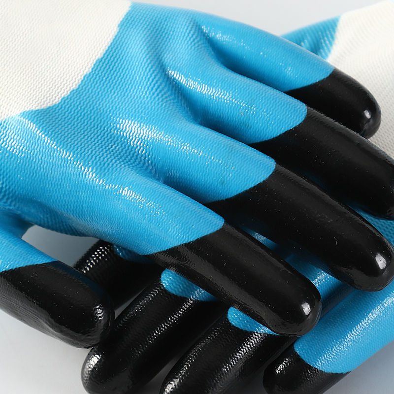                White polyester with orange nitrile Half Coated  Gloves            