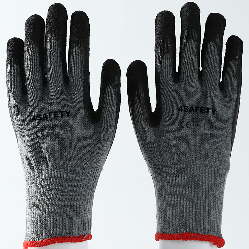                 Gray cotton  with black latex crinkle coating gloves            