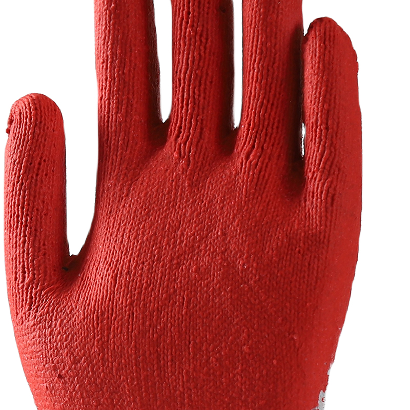                 White cotton with red latex smooth coating gloves            