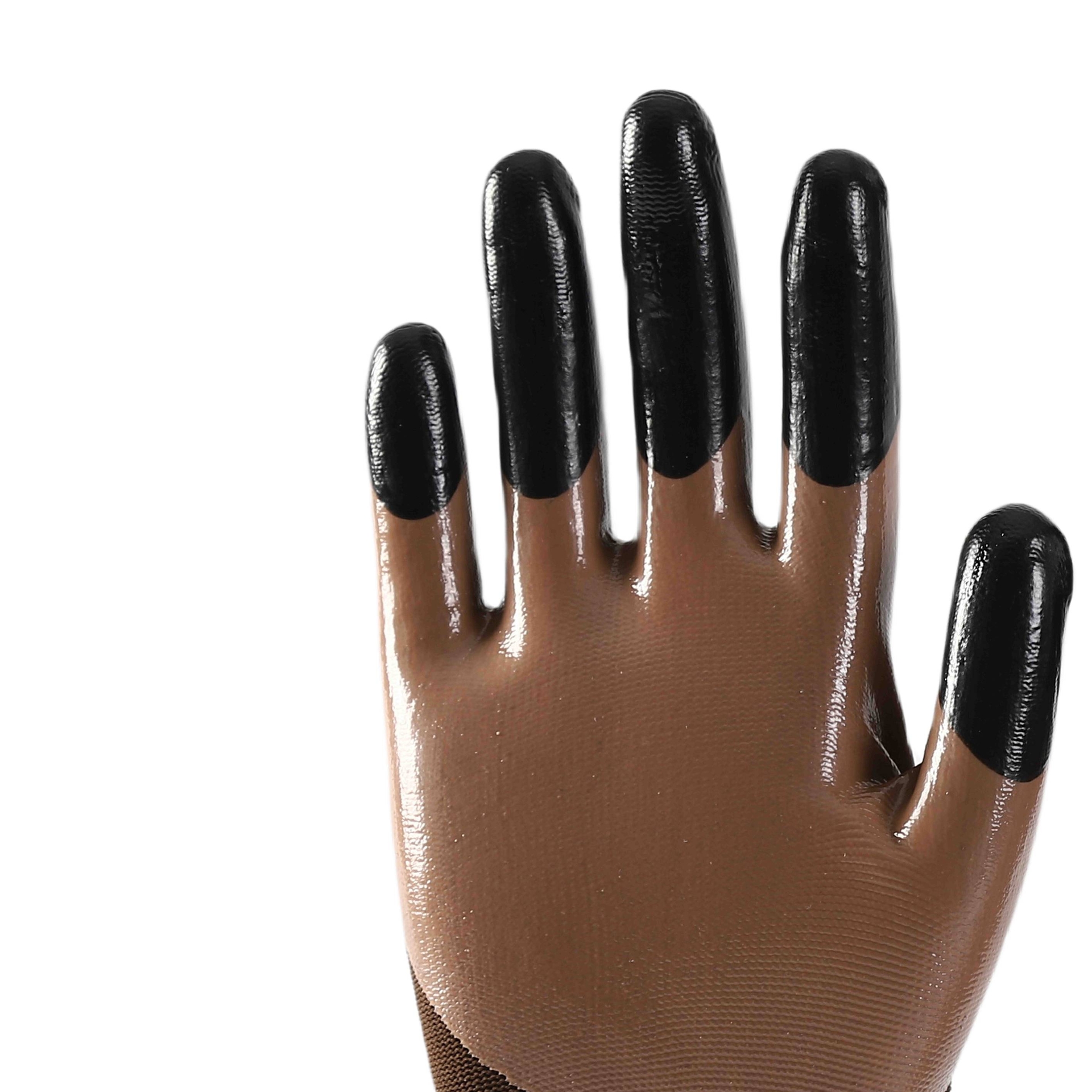                 Brown polyester with brown nitrile Half Coated  Gloves            