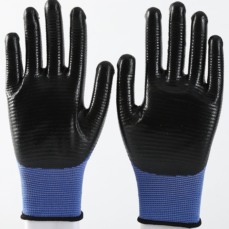 OEM 13 Gauge Black Nitrile Coated Zebra Stripe Work Safety Gloves