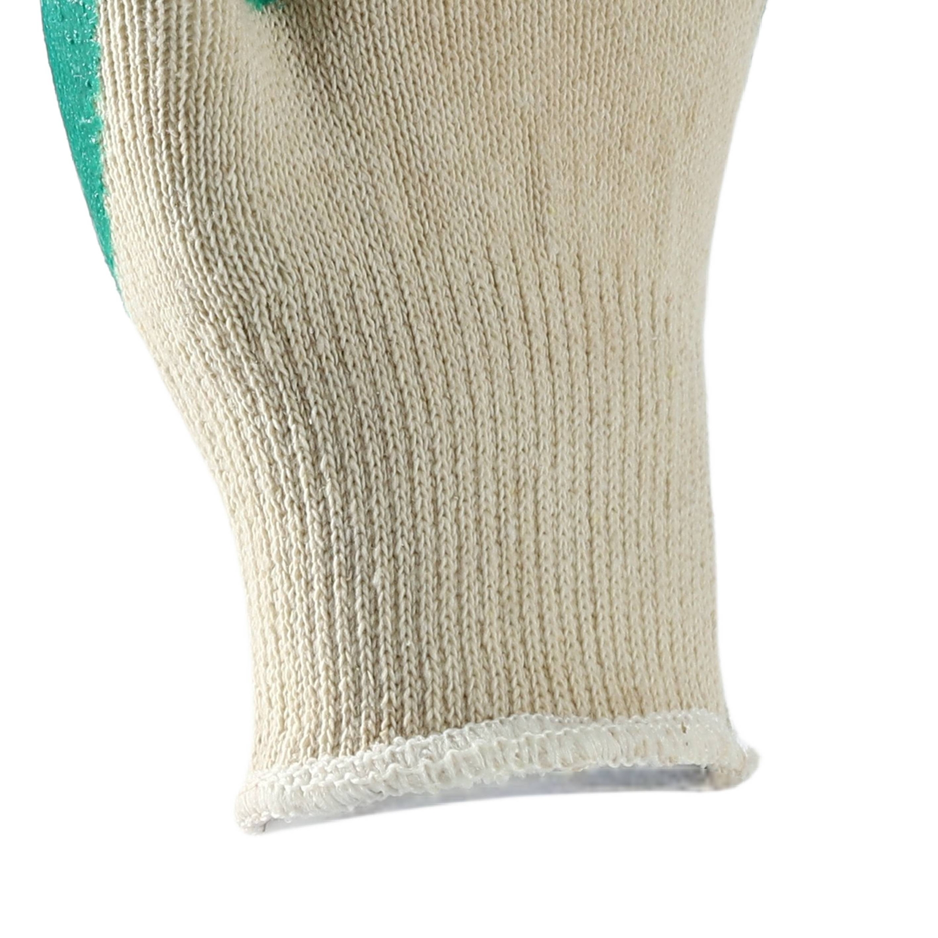                 White cotton with green latex smooth coating gloves            