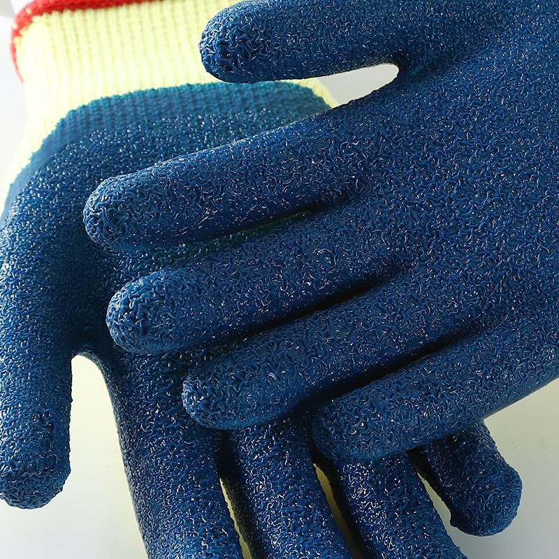 Durable Anti Slip Cotton Knitted Latex Crinkle Coated Safety Work Gloves For Industrial Construction