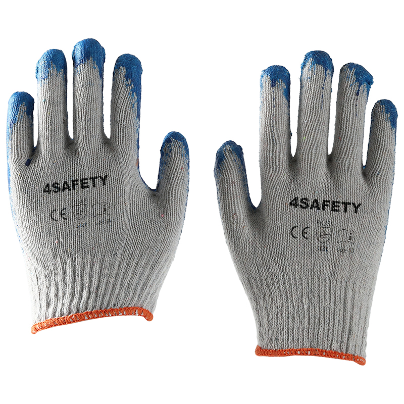 Good Quality Blue And White Latex Smooth Coated Cotton Gloves