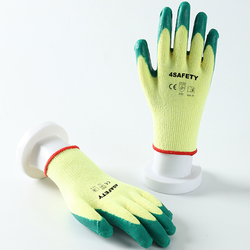 4Safety Building Work Crinkle Finish Palm Coated Cotton Gloves With Latex