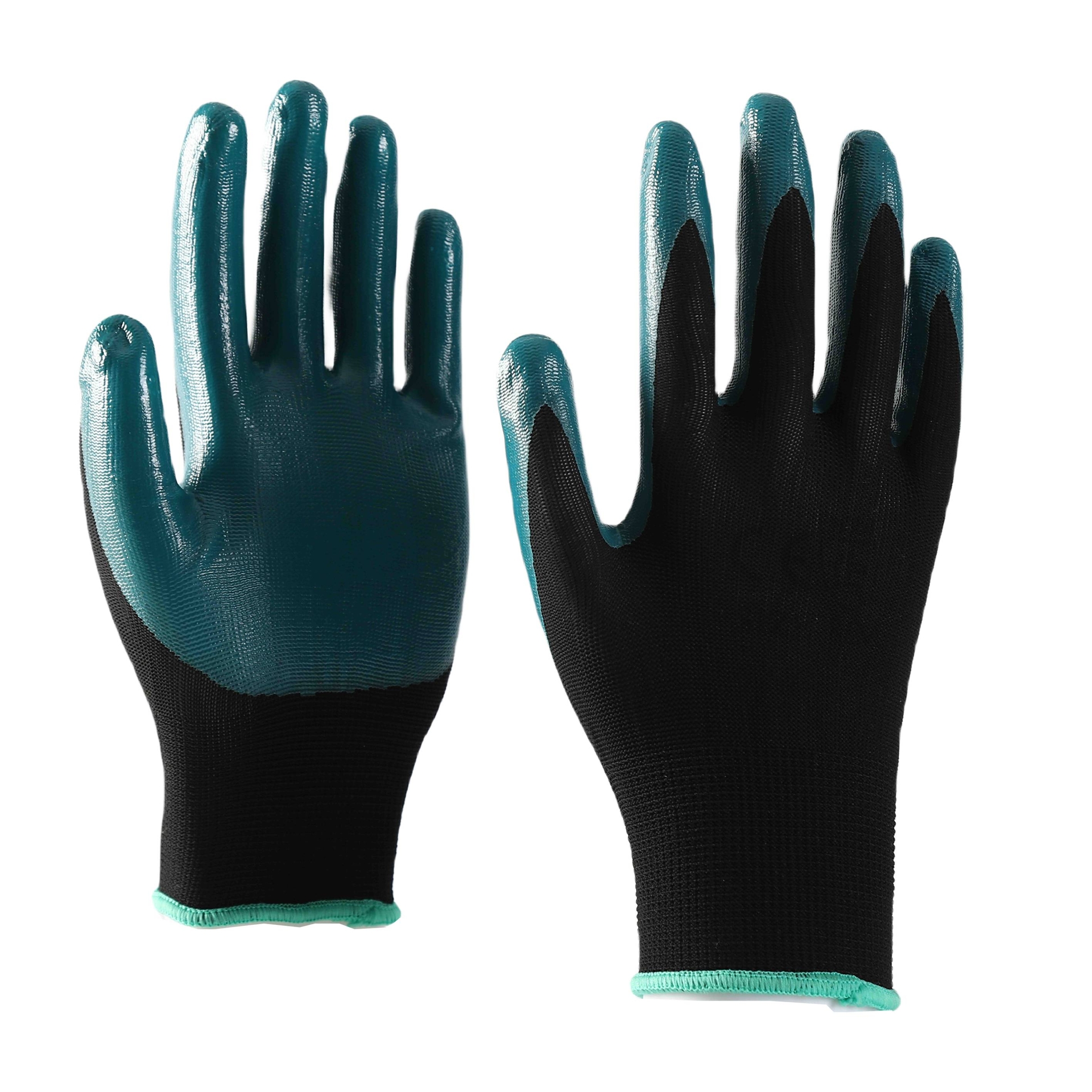                 Blue polyester with black nitrile coating gloves            