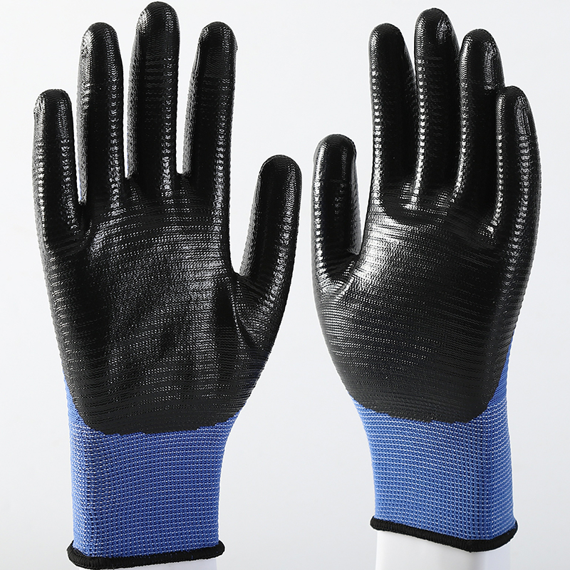 OEM 13 Gauge Black Nitrile Coated Safety Protection Work Gloves