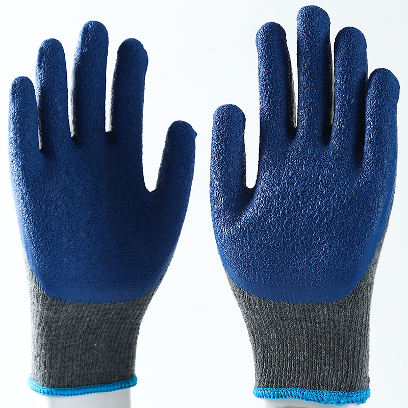 4Safety 10 Gauge Cotton And Latex Gray And Blue Crinkle Palm Coated Construction Gloves For Sale