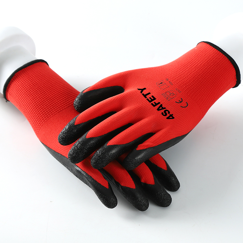 Custom Logo CE Anti Slip Men Latex Coated Polyester Crinkle Gloves Work For Industrial