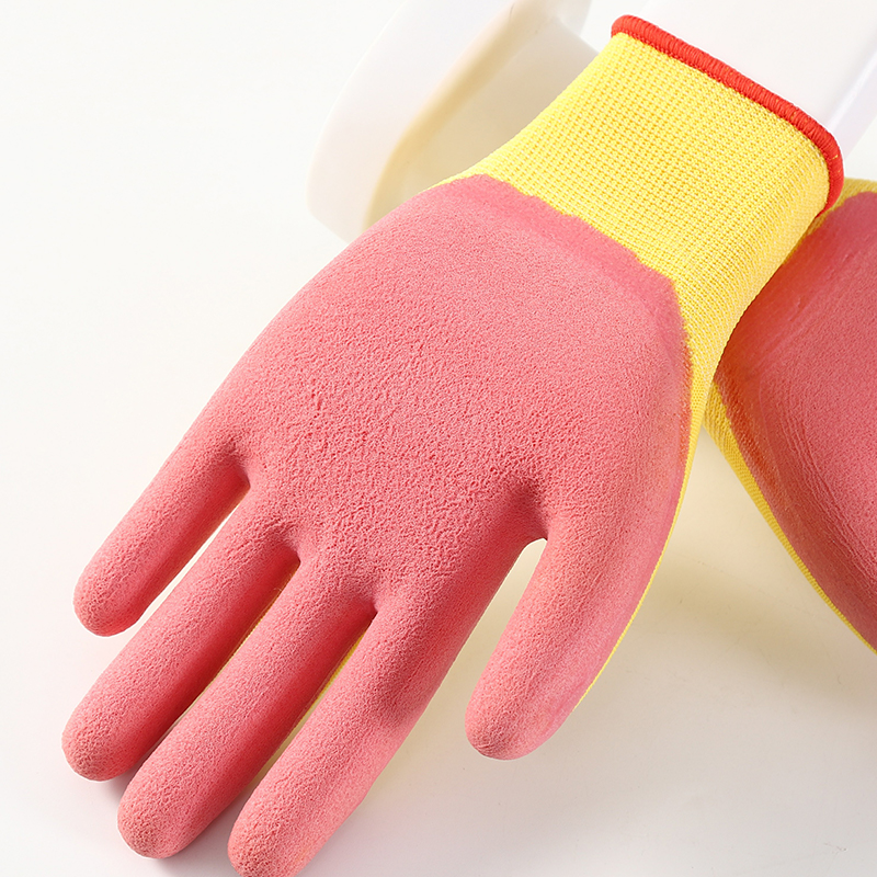 Yellow And Red Foam Latex Coated Gloves