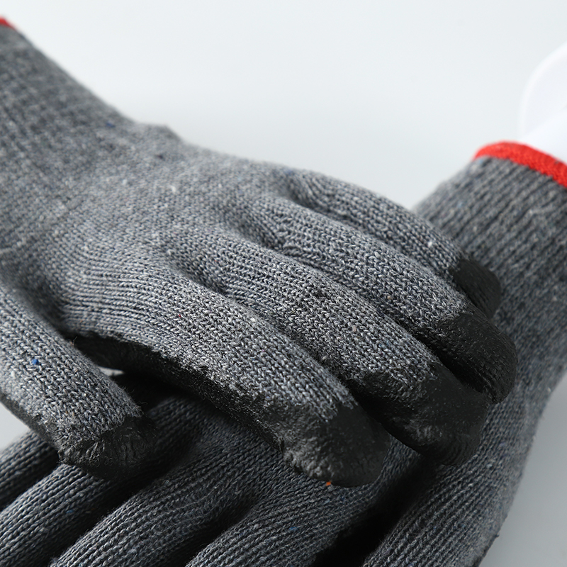 Black Color Cotton Work Gloves Safety Construction Gloves With Smooth Latex Coating