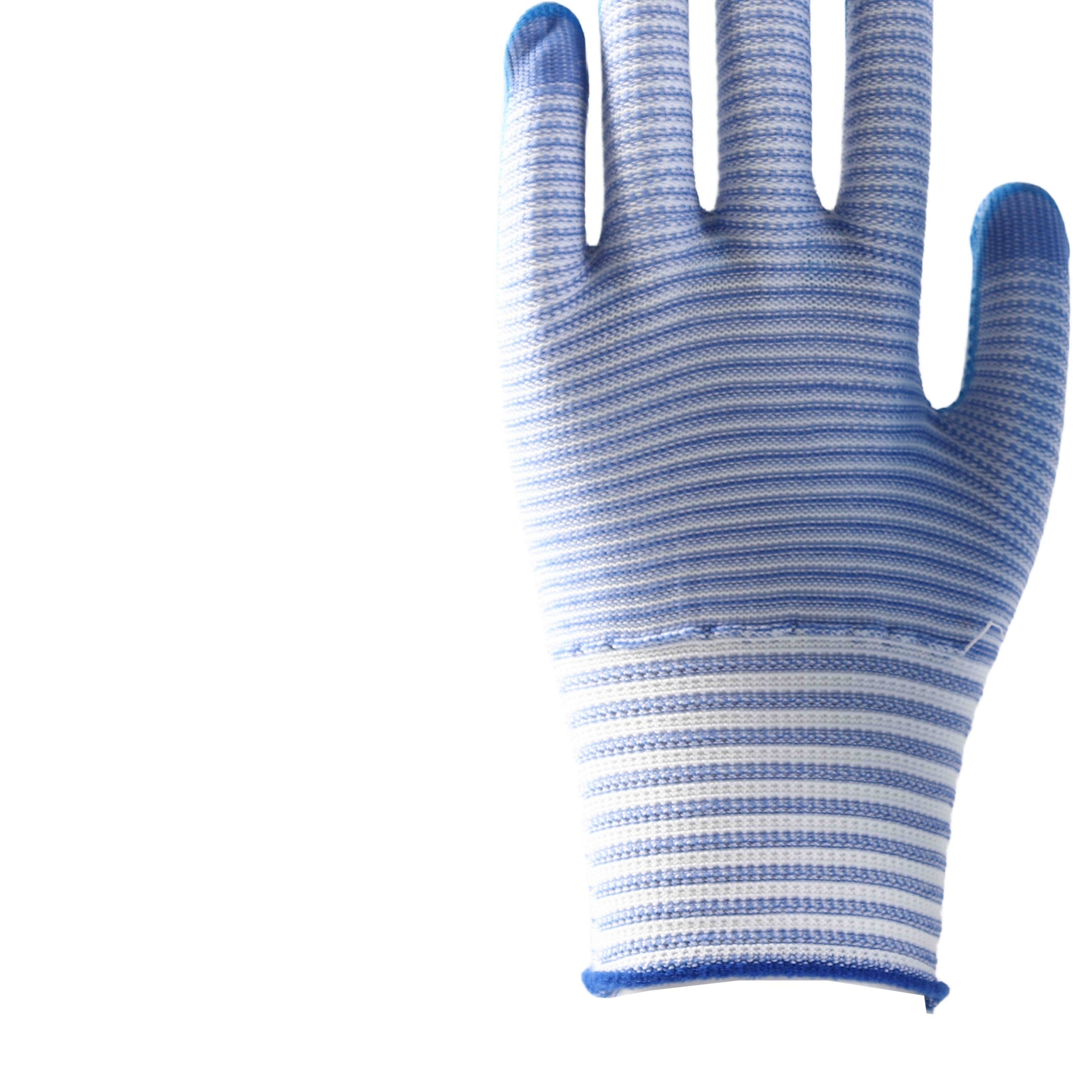 Pattern polyester with blue nitrile coating gloves