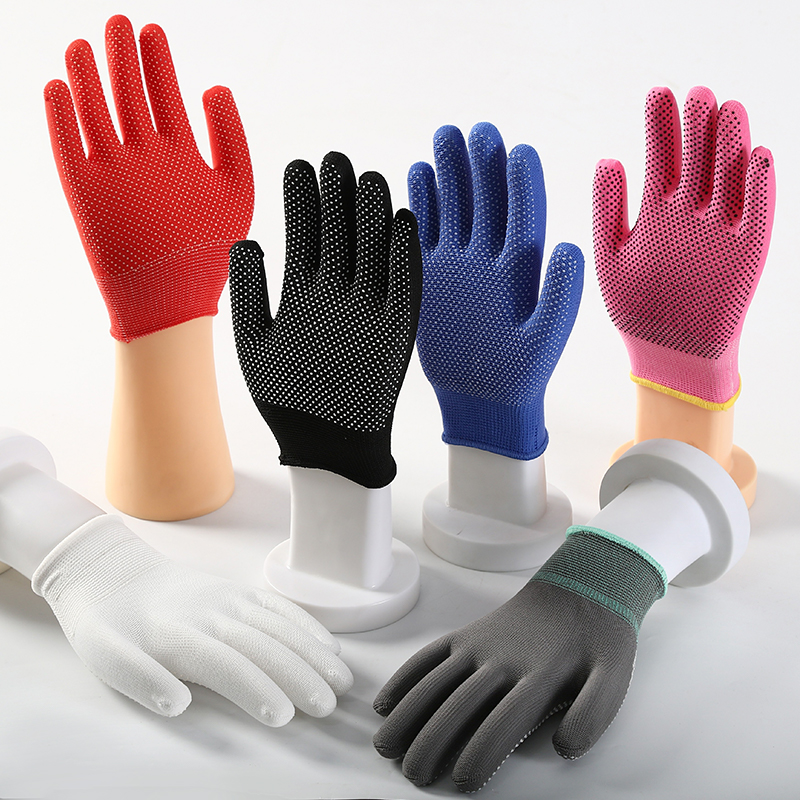Free Sample Breathable Non-Slip Pvc Dot Polyester Protective Finger Safe Working Gloves