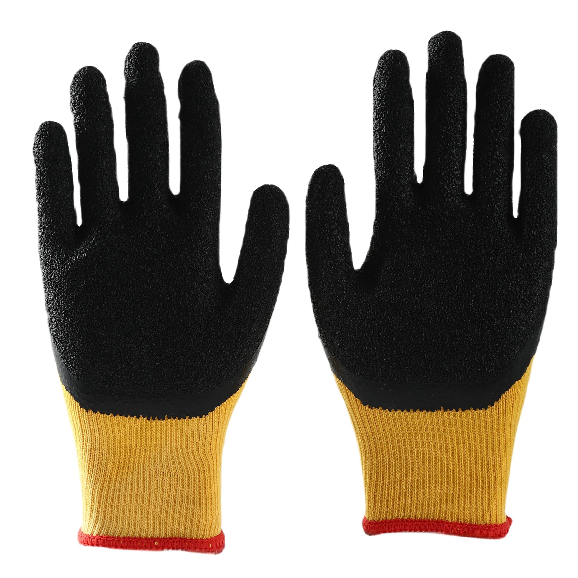                 Yellow cotton  with black latex crinkle coating gloves            