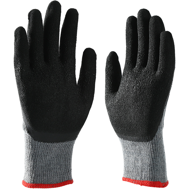 Gray And Black Industrial Safety Work Gloves Latex Crinkle Coated Labor Protective Hand Gloves