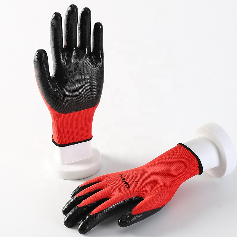 Hot Selling Red Polyester Nitrile Coated Gloves Safety Work Construction General Purpose Gloves