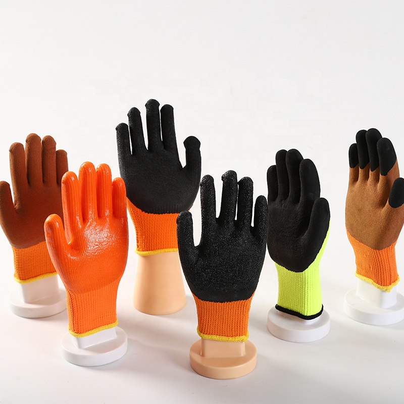 4SAFETY Orange Thermal Polyester Gloves Latex Coated Winter Working Glove
