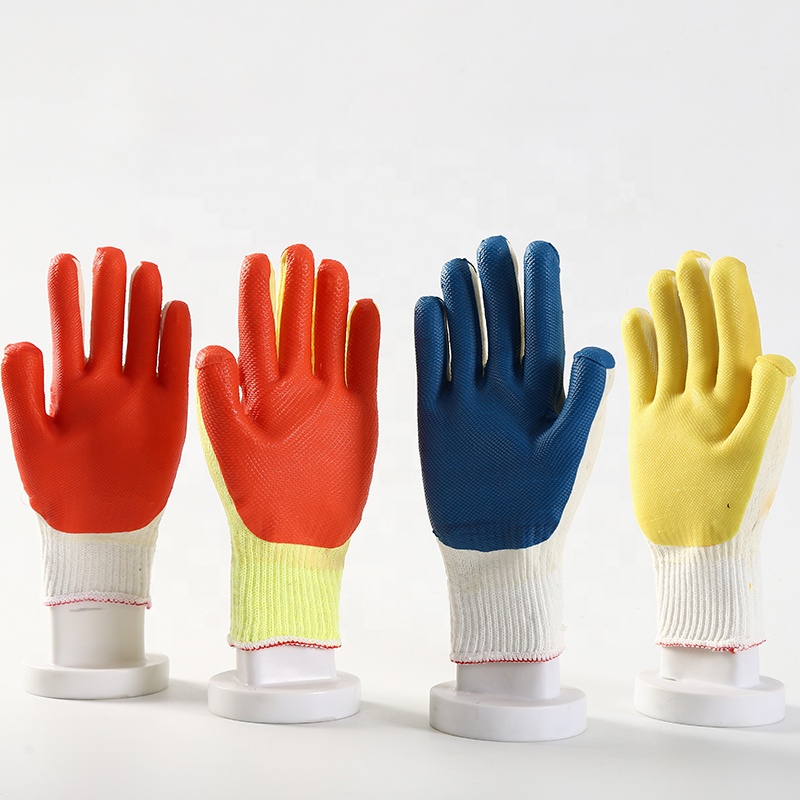 Top Sale Strong Grip Laminated Rubber Coated Cotton Polyester Palm Work Gloves