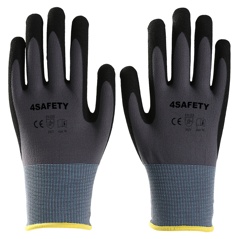 OEM Nylon Polyester Spandex Shell Nitrile Sandy Coated Gloves Safety Work For Sale
