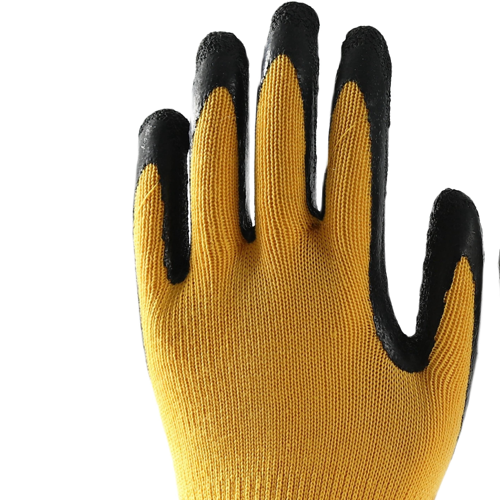                 Yellow cotton  with black latex crinkle coating gloves            