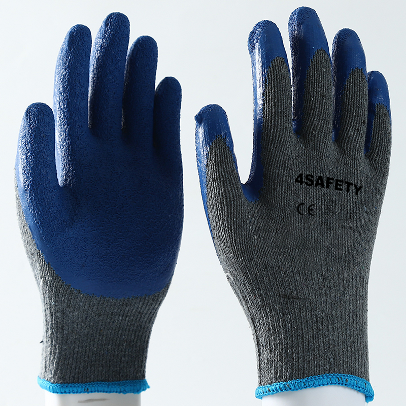                 Gray cotton  with blue latex crinkle coating gloves            