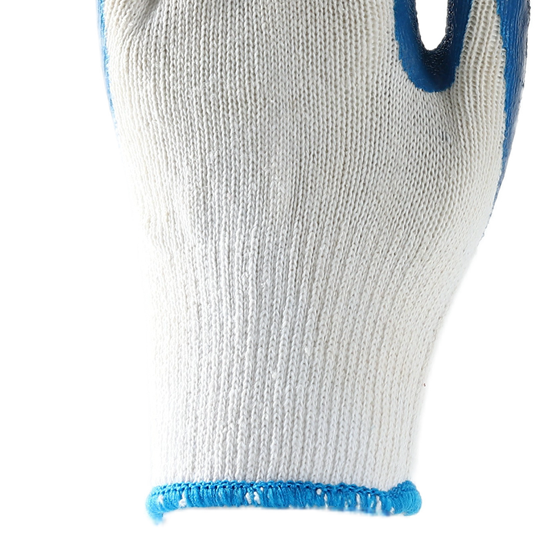                 White cotton  with blue latex crinkle coating gloves            