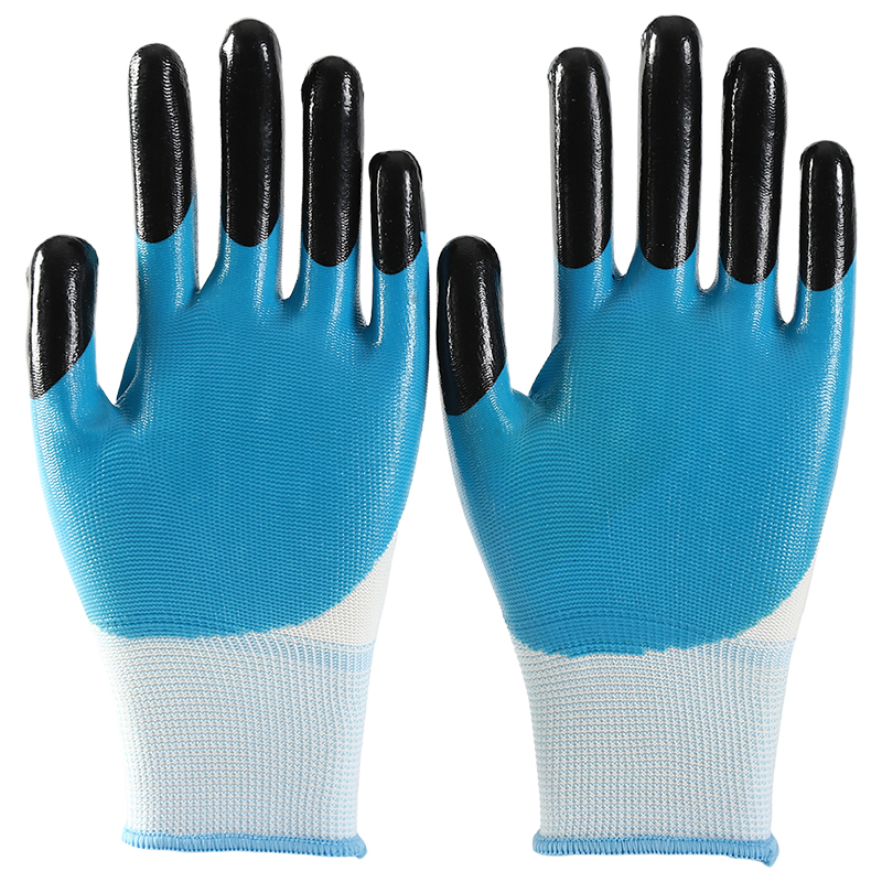                 White polyester with orange nitrile Half Coated  Gloves            