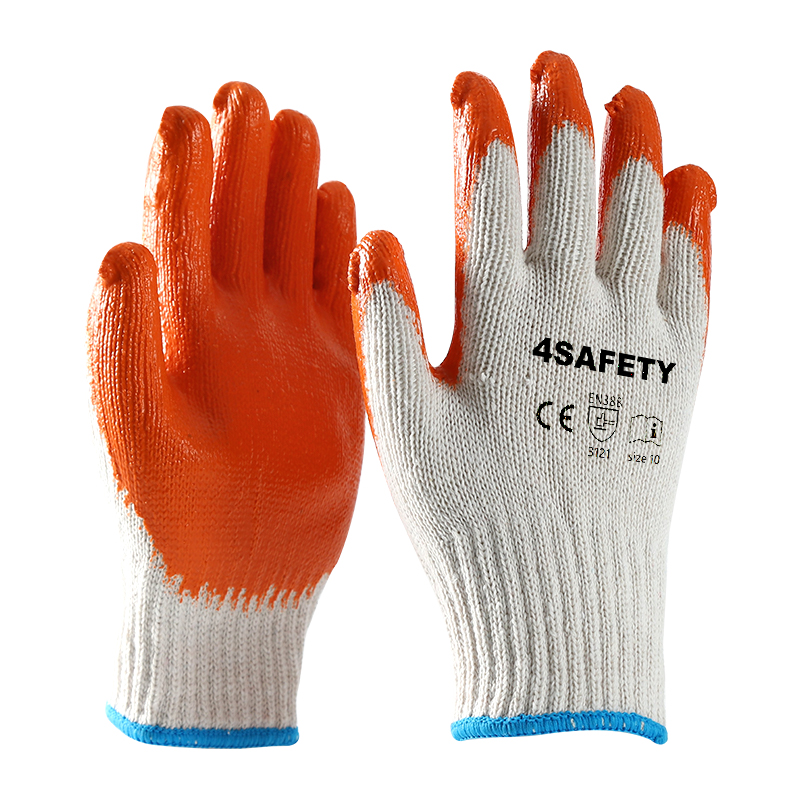 7 10 Gauge Garden White Cotton Knitted Orange Latex Coated Safety Work Gloves China Manufacturer