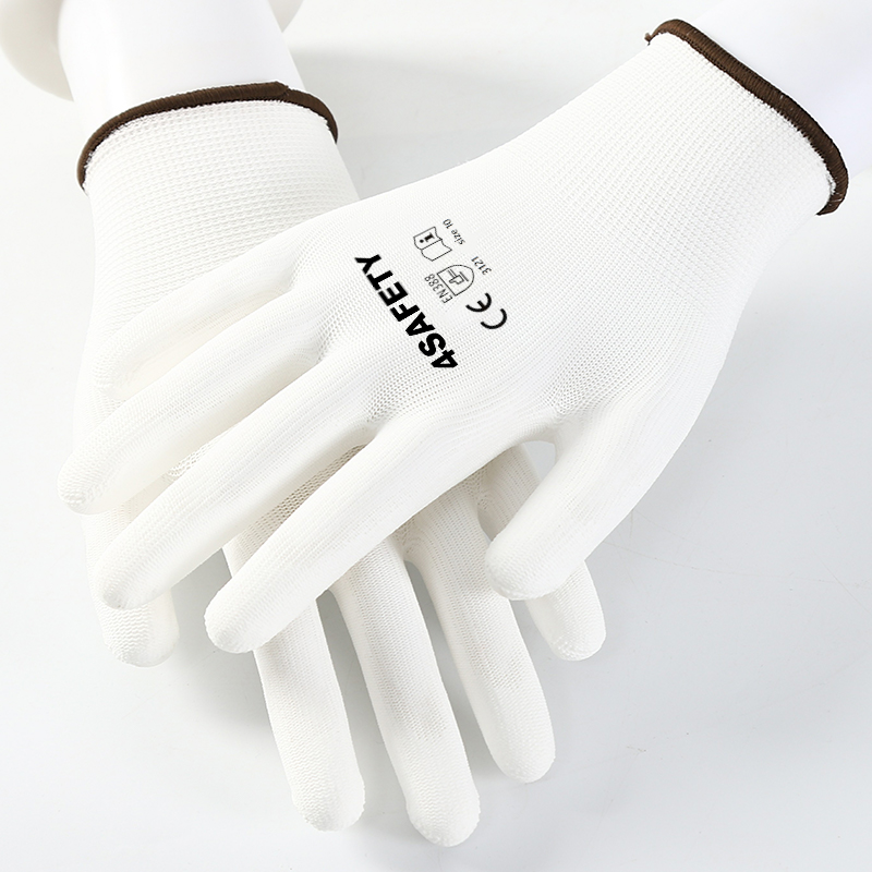 Esd 13G White Polyester Knit PU Coated Safety Gloves For Wireman