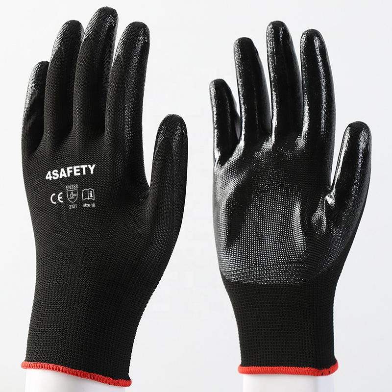 Heavy Duty Nitrile Coated Water And Oil Resistant Strong Grip Industry Construction Safety Work Anti Slip Knitted Dipping Gloves