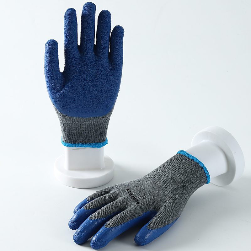 Heavy Duty Natural 10G Cotton Crinkle Latex Coated Work Safety Glove Agriculture Safety Work Latex Hand Gloves